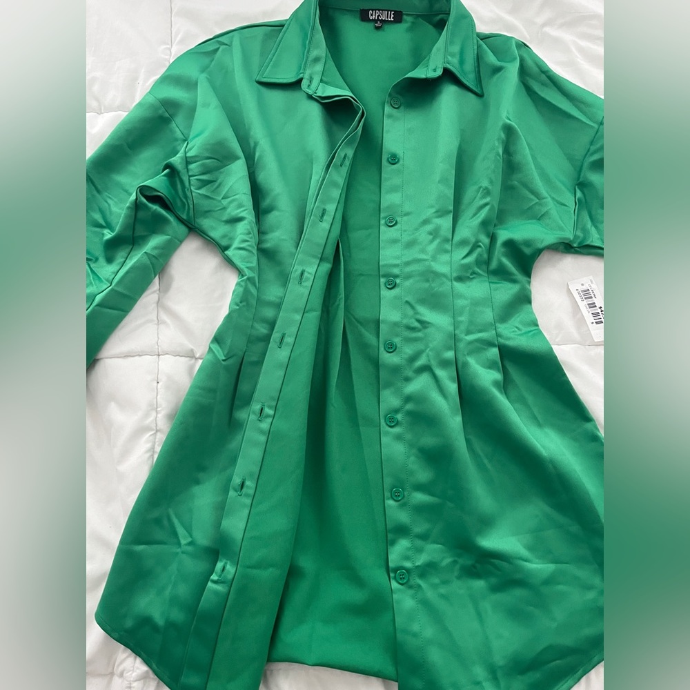 Green button down dress